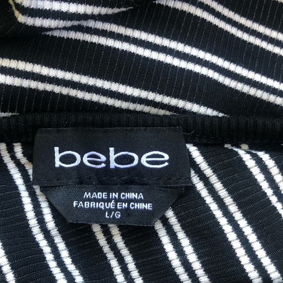 Bebe Aimee Knot Back Black & White Striped Sleeveless Top with Crystal Logo L - Picture 8 of 9